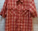 Eddie Bauer orange plaid  LT Large Tall men&#39;s button front shirt pockets - $11.42