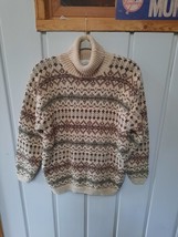 B. Moss Fair Isle Turtleneck Sweater Tan Green Brown Ramie Cotton Size M - $24.75