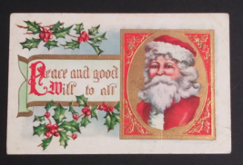 Christmas Santa Peace and Good Will To All Gold Embossed Antique Postcar... - £5.58 GBP