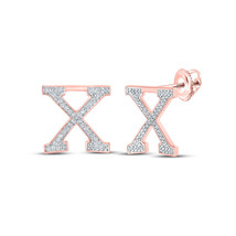 10kt Rose Gold Womens Round Diamond X Initial Letter Earrings 1/5 Cttw - £204.35 GBP