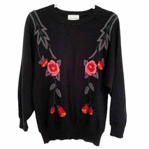 Vintage Dana Ashley Navy Embroidered Floral Grandma Sweater Small - £25.74 GBP