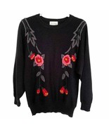 Vintage Dana Ashley Navy Embroidered Floral Grandma Sweater Small - £25.86 GBP