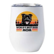 World&#39;s Best Stafford Dog Mom Wine Tumbler 12oz White Cup Gift For Dog Pet Lover - £17.26 GBP