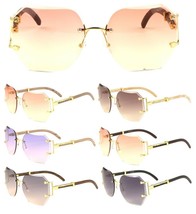 Socialite Womens Rimless Oversize Sunglasses Square Bevel Color Lenses Faux Wood - £5.55 GBP