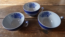 Spode Fitzhugh Blue Copeland England Footed Tea Cup Old Mark Set of 3 - $48.01