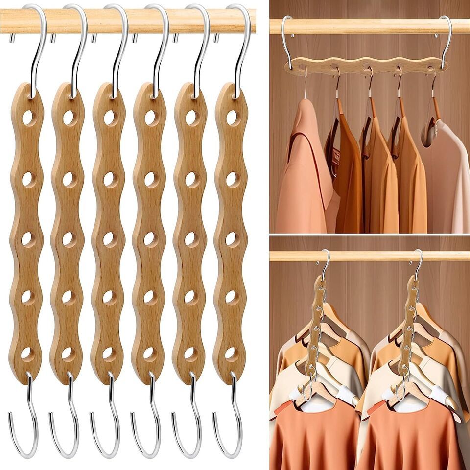 Primary image for 6 Pack Closet Organizer System,Wooden Hangers Space Saving Sturdy Closet  (Wood)