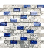 Glass Stone Tile 1x2 Subway Mosaic Polished Gray Royal Blue Backsplash S... - £146.11 GBP