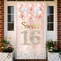 Sweet 16 Birthday Decorations Door Banner For Girls, Pink Rose Gold Happy 16Th B - £14.36 GBP