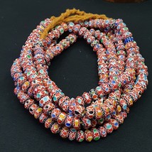 Vintage Chevron Beads Venetian African multicolor Glass  9mm Beads Long Strand - £38.05 GBP