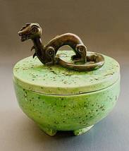 Chinese Ceramic Light Malachite Color Dragon Lidded Bowl. Unique! - £191.40 GBP