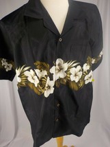 Favant Hawaiian Shirt Mens SZ L Black Palm White Hibiscus Coconut Buttons NWT - £14.66 GBP