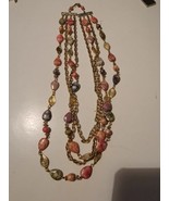 Vintage Necklace Gold Tone Beaded Layered Pink Stones - £15.41 GBP