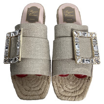 Roger Vivier Strass Espadrille Platform Slides In Linen Canvas Women Be ... - $428.45