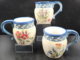 3 Certified International Flora Mugs Mix Set Floral Pamela Gladding Blue Cup Lot - £28.01 GBP
