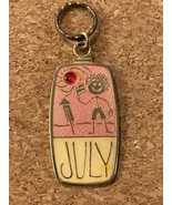 Vintage July Birth Month Enameled Key Chain Fob 3" - $9.41