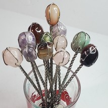 Semi Precious Gemstones Hors d&#39;Oeuvres Fork Spoon Appetizer  x 12 Silver... - £21.39 GBP