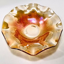 Jeannette Carnival Glass Vintage 1950’s Marigold Luster Iris &amp; Herringbone Bowl - £39.30 GBP
