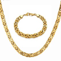 Hop byzantine box chain set gold color solid stainless steel jewelry sets for men chane thumb200
