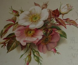 1800&#39;s Antique Victorian New Year&#39;s Card With White &amp; Pink Roses, Greetings - $10.00