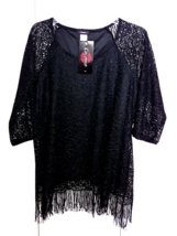 Cocomo Ladies Black 3/4-SLEEVE Pullover Lace Lined Evening TOP-L-NWT-FRINGE - £10.46 GBP