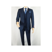 Men Suit BERLUSCONI Turkey 100% Italian Wool Super 180's 3pc Vested #Ber16 Navy image 3