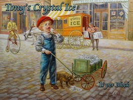 Tony&#39;s Crystal Ice Frozen Cubes Little Children Peddlers by Lee Dubin Metal Sign - £23.95 GBP