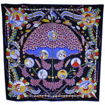 Hermes Scarf L&#39;Ombrelle Magique 140 CM Cashmere Silk Black Scarf Carre Steel - £1,365.86 GBP