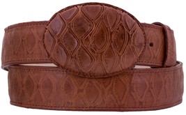 Cognac Western Cowboy Leather Belt Anteater Pattern Removable Rodeo Buckle Cinto - £24.35 GBP