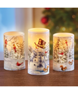 3Pc Flameless Candle Set LED Flickering Pillar Christmas Snowman Cardina... - $341.10 MXN+