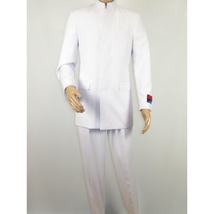 Men Apollo King Band Collarless Church Suit Mandarin 5 Hidden Buttons AG58 White image 3