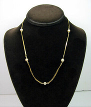 Napier Glass Faux Pearls Beads Necklace Vintage Double Goldtone Choker Chain 18&quot; - £13.13 GBP