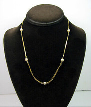 Napier GLASS Faux PEARLS Beads NECKLACE Vintage Double Goldtone Choker C... - $16.82