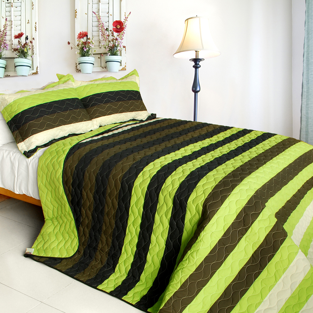 [Olive] 3PC Patchwork Quilt Set (Full/Queen Size)