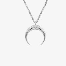 0.10CT Round Cut Moissanite 14K White Gold Plated Crescent Moon Pendant Necklace - £137.94 GBP