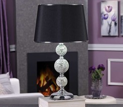 Table Lamp Silver Painted Glass Black Drum Shade Elegant 19" High 3-way Rotary  image 2