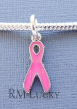 Breast Cancer Awareness Pink Ribbon European Charm Pendant Large Hole Bead C130 - £2.36 GBP