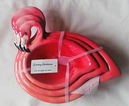 New Tommy Bahama Pink Flamingo Melamine Nesting Serving Bowls Set of 3 Tropical - £33.94 GBP