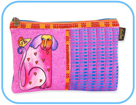 Laurel Burch &quot;Dog and Bird&quot; ~ #LB8511B Canvas 9&quot;x6&quot; Cosmetic Bag~Colorful Lining - £9.22 GBP