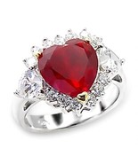 Heart Cut Red CZ Cocktail Ring July Birthstone .925 Sterling Silver - £24.03 GBP