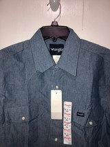 NWT Vintage Wrangler Chambray Denim Western Shirt Pearl Snap Mens SZ 16.5 33 NOS - £28.23 GBP