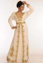Moroccan Georgette Dubai Off White Abaya Wedding Fancy Party Festive Gow... - $83.00