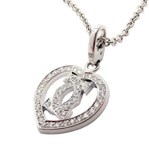 Primary image for Authentic! Cartier Double C Heart 18k White Gold Diamond Pendant Necklace