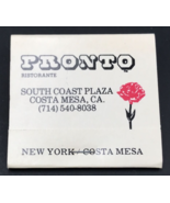 Pronto Italian Restaurant Costa Mesa CA New York NY Matchbook Full 30 Un... - £7.44 GBP