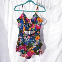 Lottie &amp; Holly 2 Pc Skort/Top Set MED Floral Blue Pink Orange Summer Bea... - $23.36