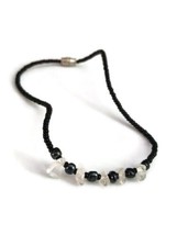 Men&#39;s 10&quot; Faceted Cut Black Crystal Spacers &amp; Clear Glass Beaded Bracelet - £20.75 GBP