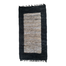 Leather Hearth Rug For Fireplace Fireproof Mat Black Rectangle - £255.79 GBP