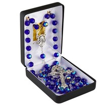 Prague Sapphire Blue Colored Rosary Glass Gift Boxed Italian Made Catholic - £22.11 GBP