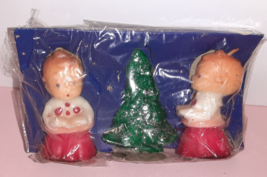 Vintage Gurley Christmas Candles 2 Carolers &amp; Glitter Tree NEW In Box 50s 3&quot; - £23.65 GBP