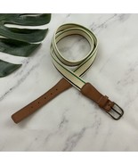 Womens Vintage 90s Woven Belt Size L Green Blue Stripe Leather Trim Preppy - $27.29 CAD