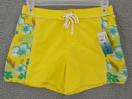 Nina Capri Womens Shorts SZ 10 Yellow Hibiscus Drawstring Hook &amp; Loop Fly Stains - £1.56 GBP